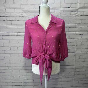 Alex & Parker Magenta Metallic Dot Tie-Front Blouse – Size M